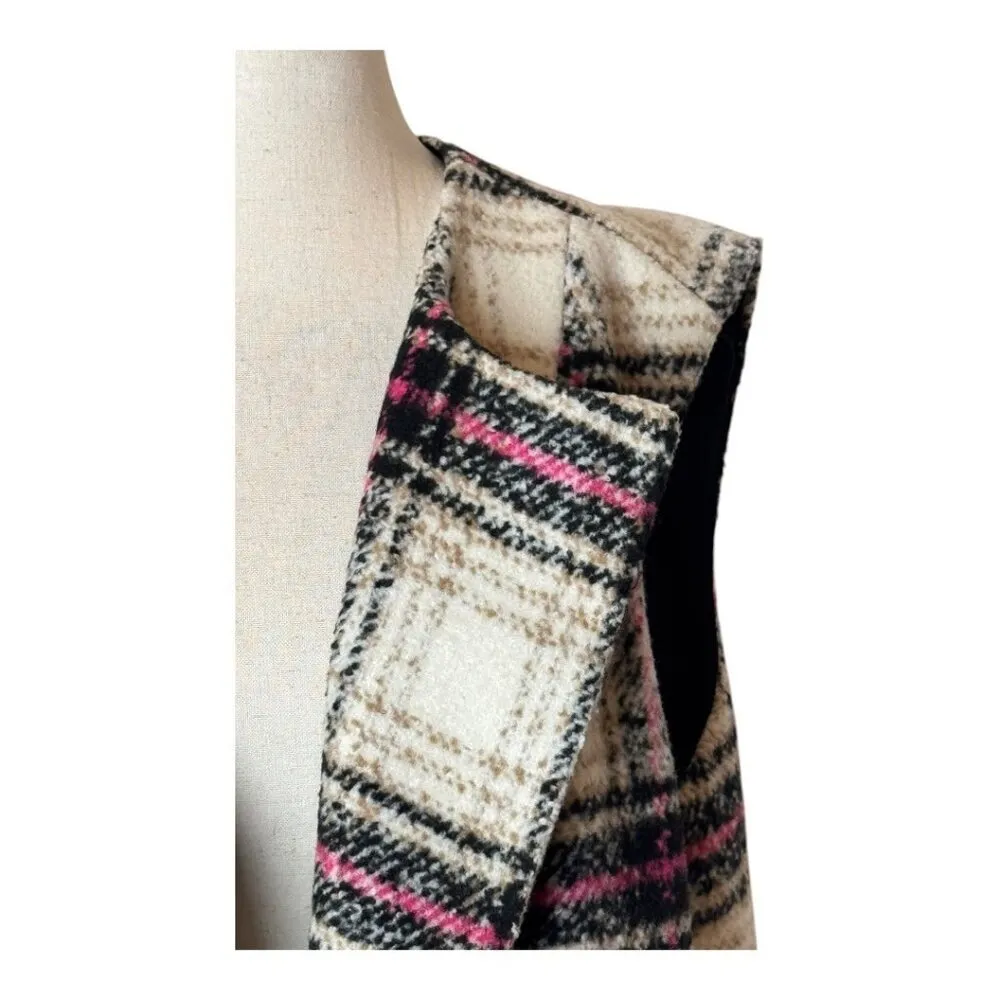 Thakoon Design Nation Vest Women Large Ivory Black Plaid Notch Lapel Open‎ Long - Image 6