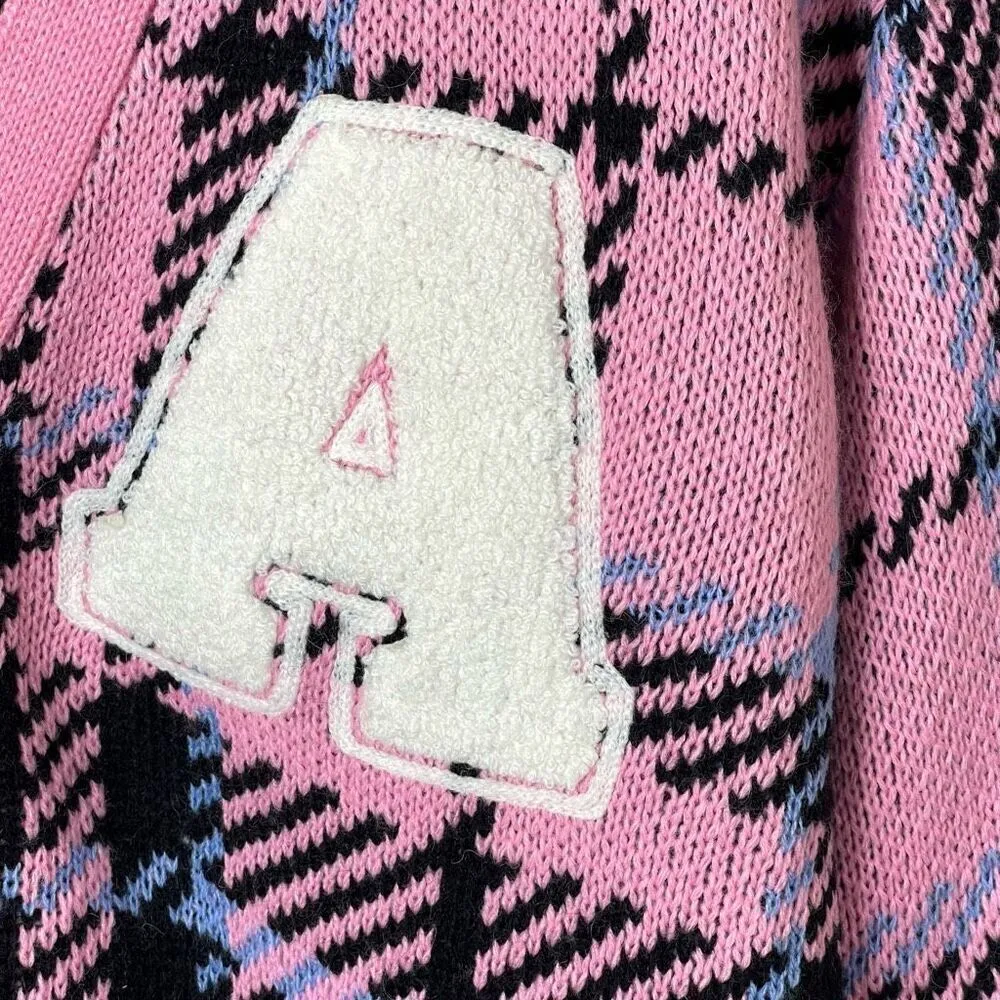 NWT Forever 21 Pink Plaid Academia Letterman Cardigan Sweater - Small - Image 5