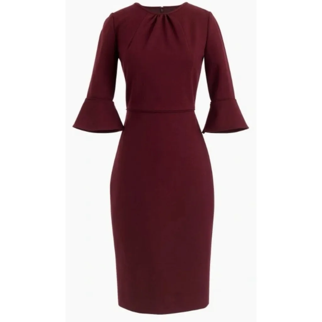 J. Crew Sheath Dress Size 4 Bell Sleeve Ponte Knit Cranberry Red Burgundy Formal - Image 2