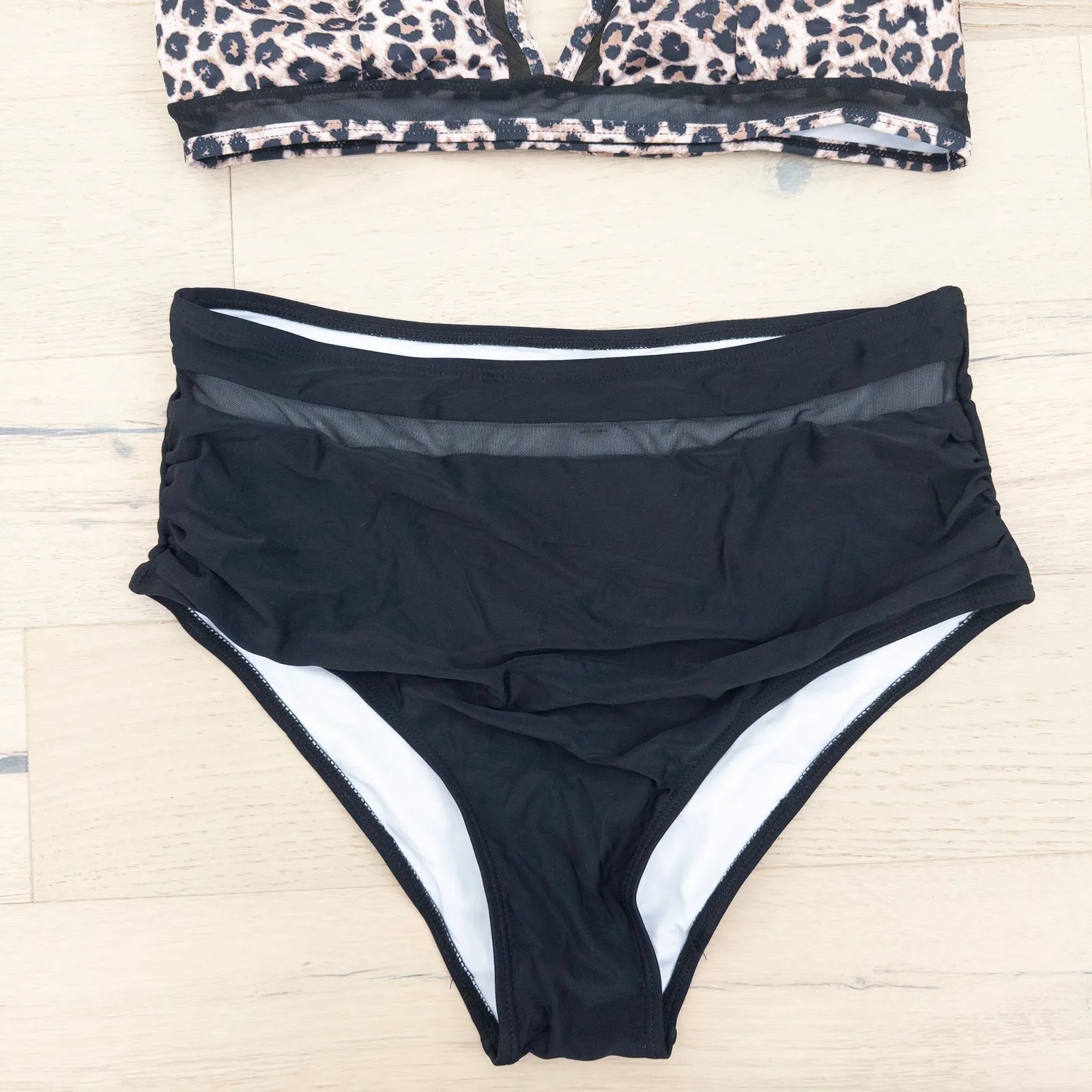 Womens Bikini Set Size XL Black Leopard Print Halter High Waist Swim Retro Beach - Image 4