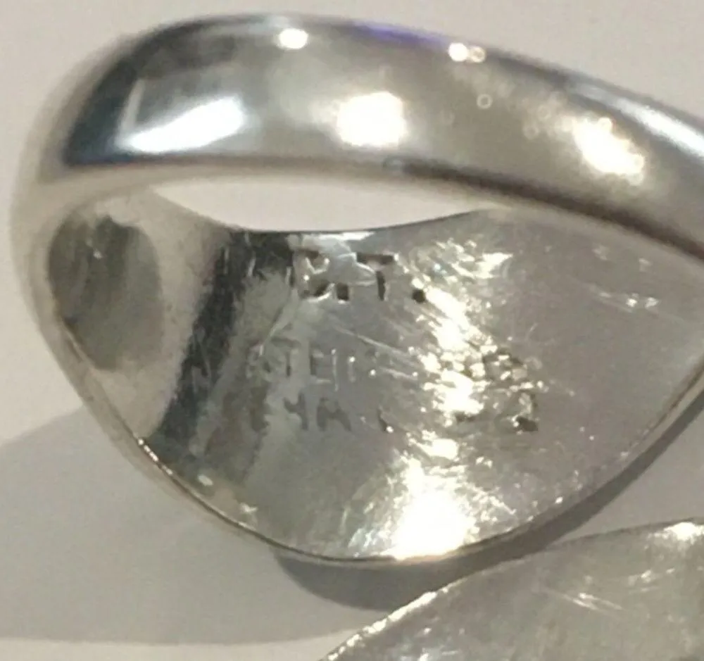 VINTAGE Sterling Silver Floral Inlay Bypass Ring Sz 6 - Image 6