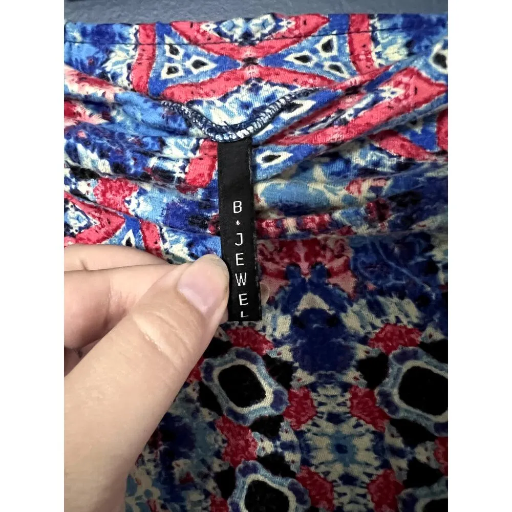 B Jewel Blue and Red Aztec Boho Print Maxi Skirt Roll Up Waist Tall Friendly - Image 4