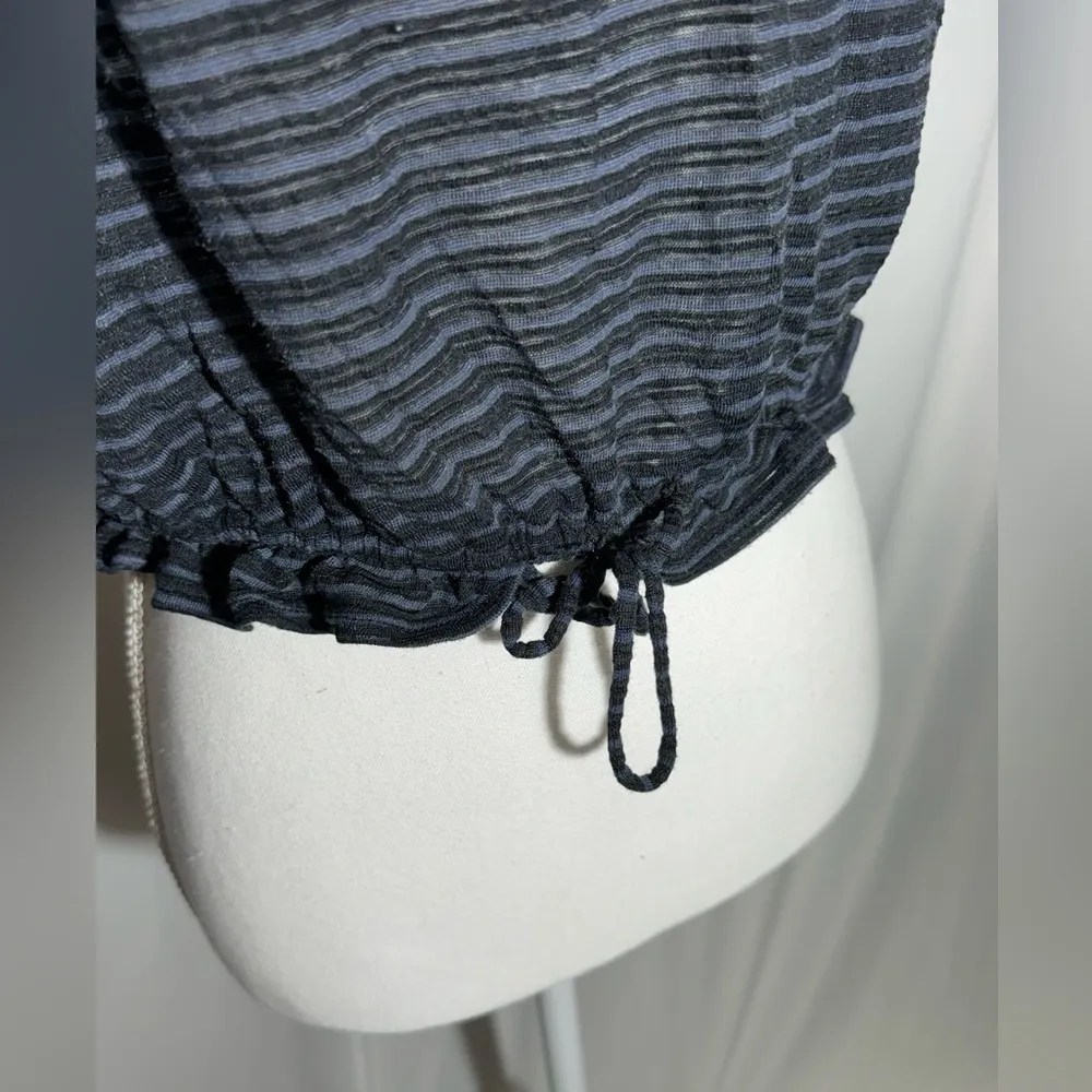 Free People Dorothy Striped Peasant Top Black Blue Drawstring Womens Medium - Image 8