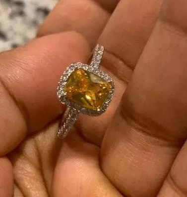 Australian Crystal Square Stone Ring Dipped In White Gold! Yellow - Image 4