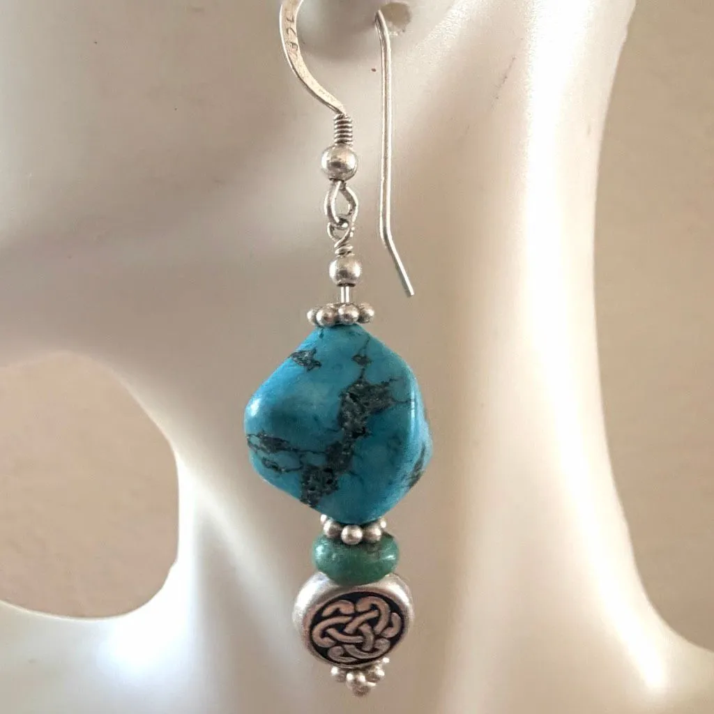 Sterling silver 925 Turquoise Nugget Celtic Knot Dangle Earrings - Image 2