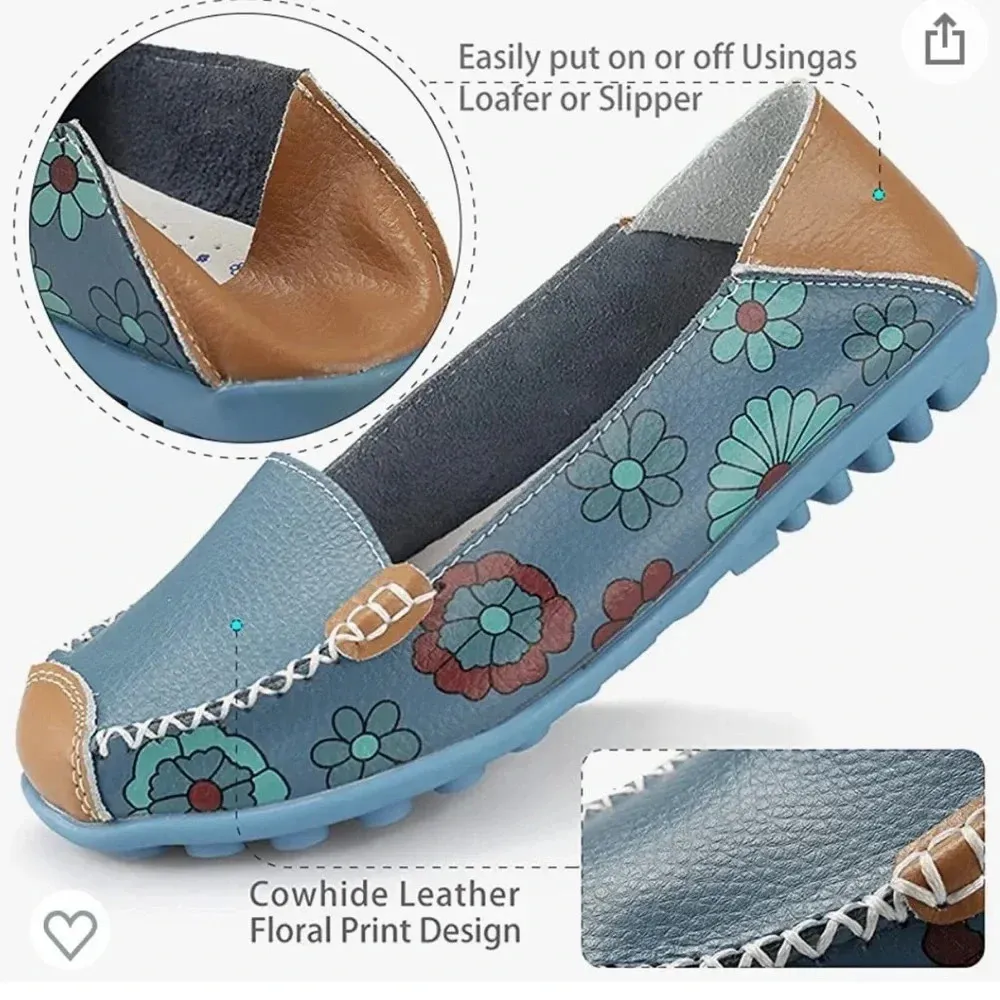New!! Women’s blue floral slip in moccasins size 5 - Image 2