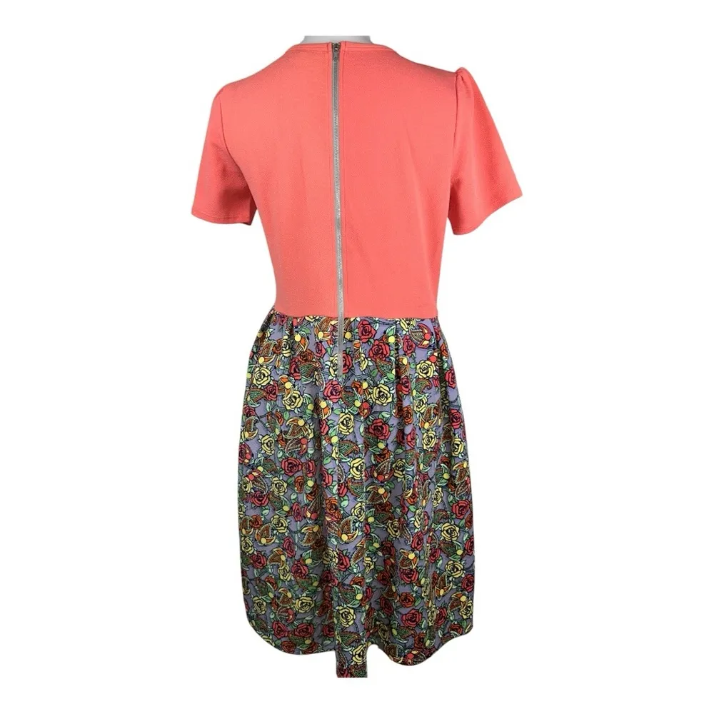 LuLaRoe women’s A-line Midi Dress with Crew Neck Size XL Coral and Floral Dress - Image 5