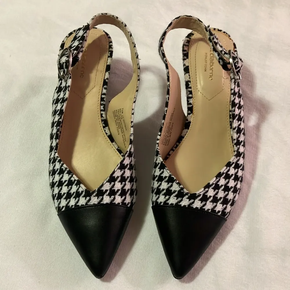 Liz Claiborne pointed toe Houndstooth sling back kitten heel Heel size 7.5 - Image 6