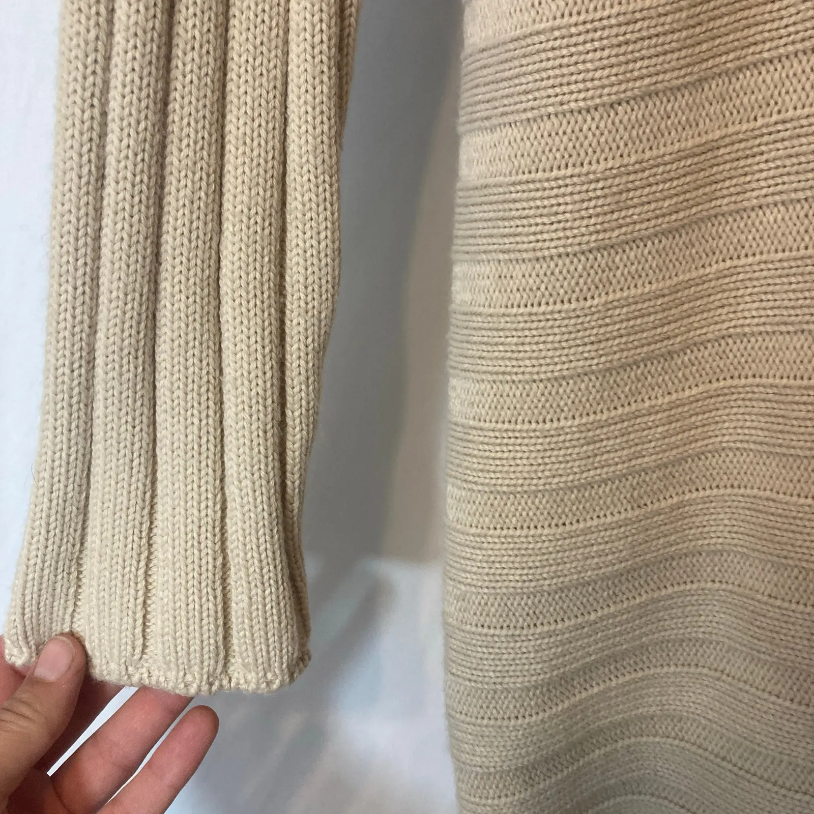 Vintage Sirio Italy Merino Wool Knit Beige Cream Button Fringe Cardigan Sweater Size L - Image 8