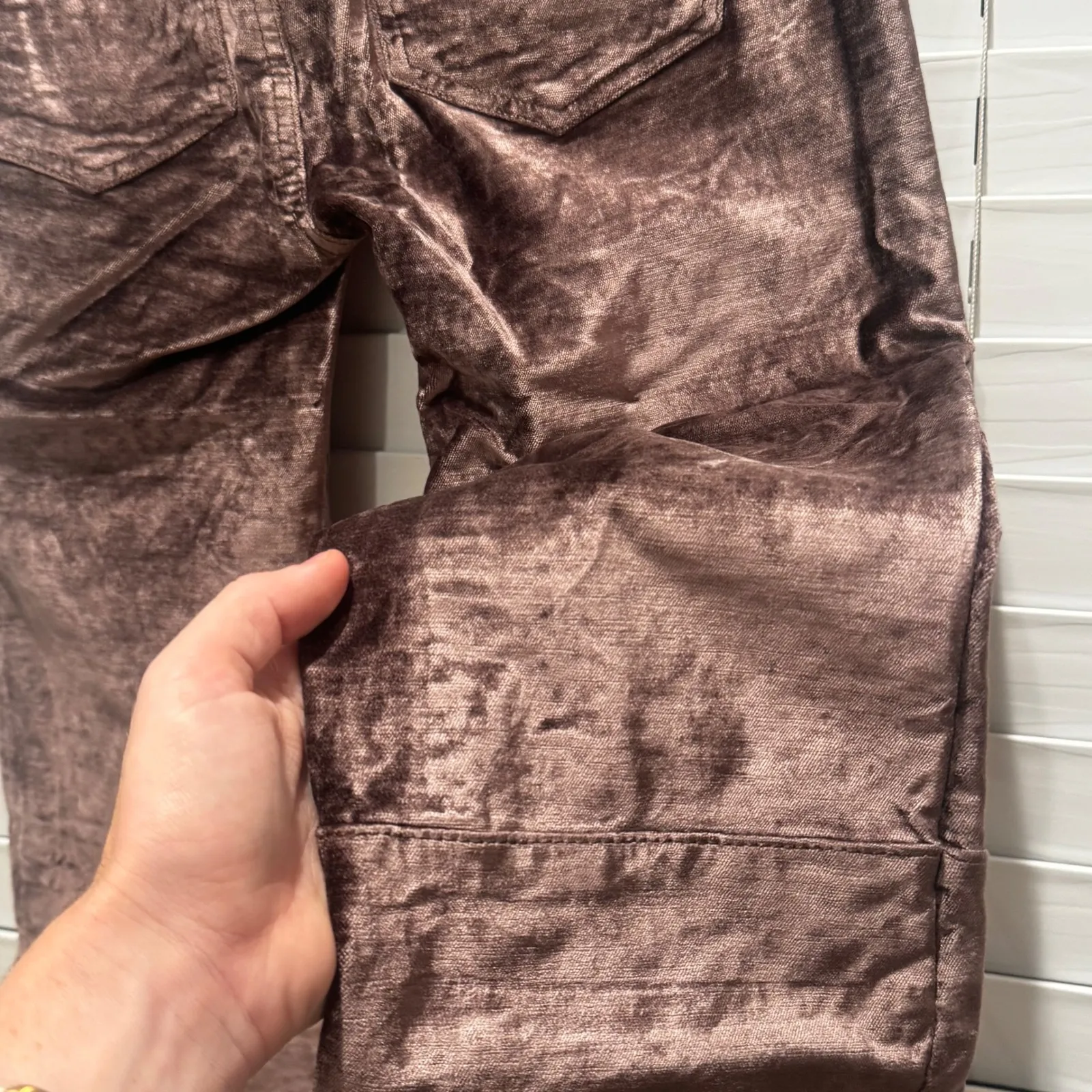 NWOT Free People In My Feels Velvet Flare Pants Mauve Size 24 High Rise Cropped - Image 2