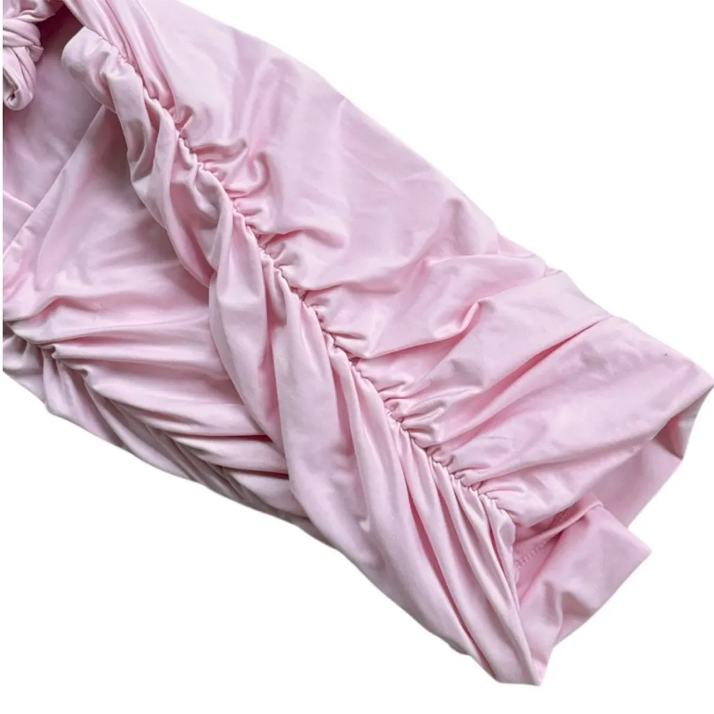 EUC Lucy In The Sky Open Midriff Side Ruched Mini Dress Baby Pink Size XS - Image 3