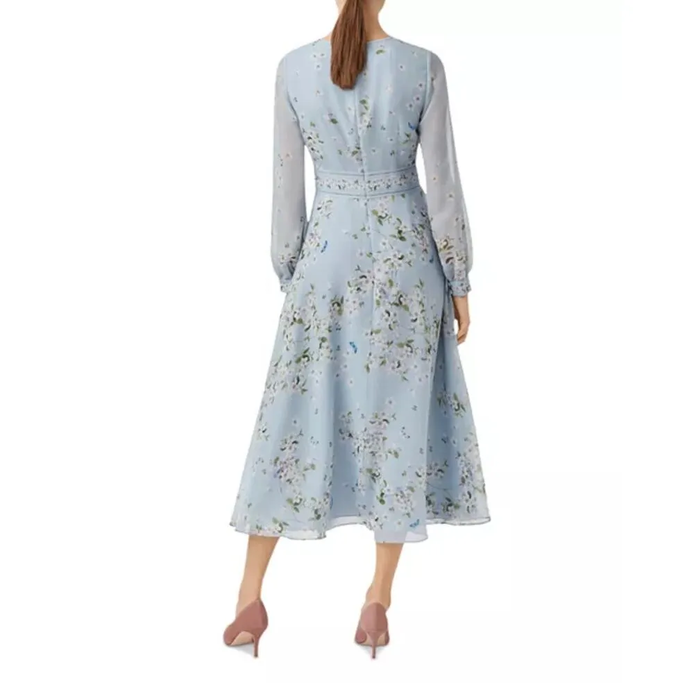 Hobbs London Skye Celeste Blue Floral Silk Midi Dress Size 6 - Image 2