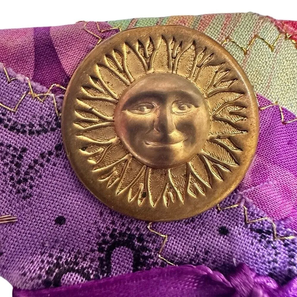 Hand made artisan fabric brooch Purple - Image 2