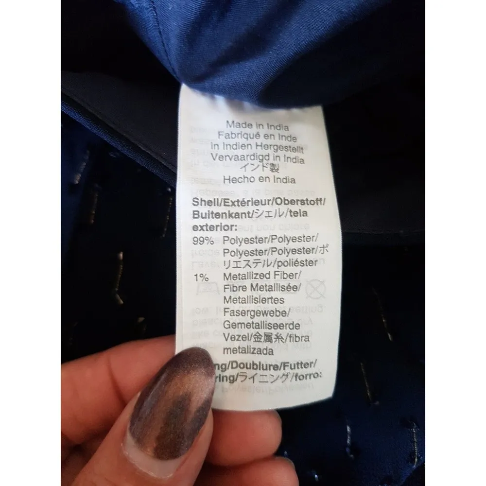 J. Crew Womens Skirt Sz 2 Gold thread Blue Lined Semi Sheer Knee-Length Coastal - Image 8