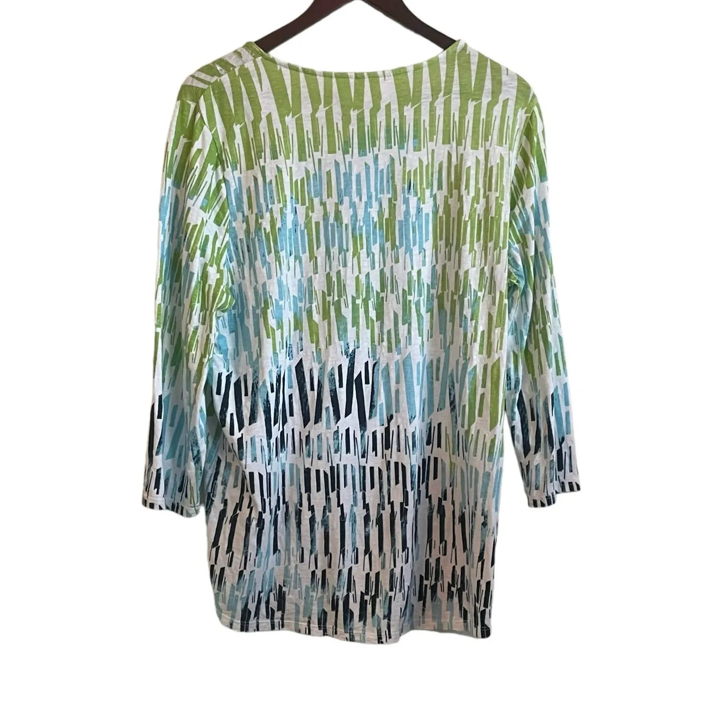 Chicos Women Top L Blue Green‎ 3/4 Sleeve Sequins Cotton Colorful Beachy Cruise - Image 3