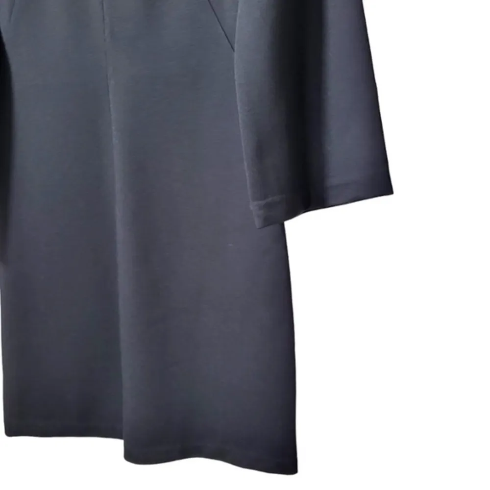 EVERLANE Ponte Knit Crew Neck 3/4 Length Bell Sleeve Mini Dress in Solid Black - Image 93