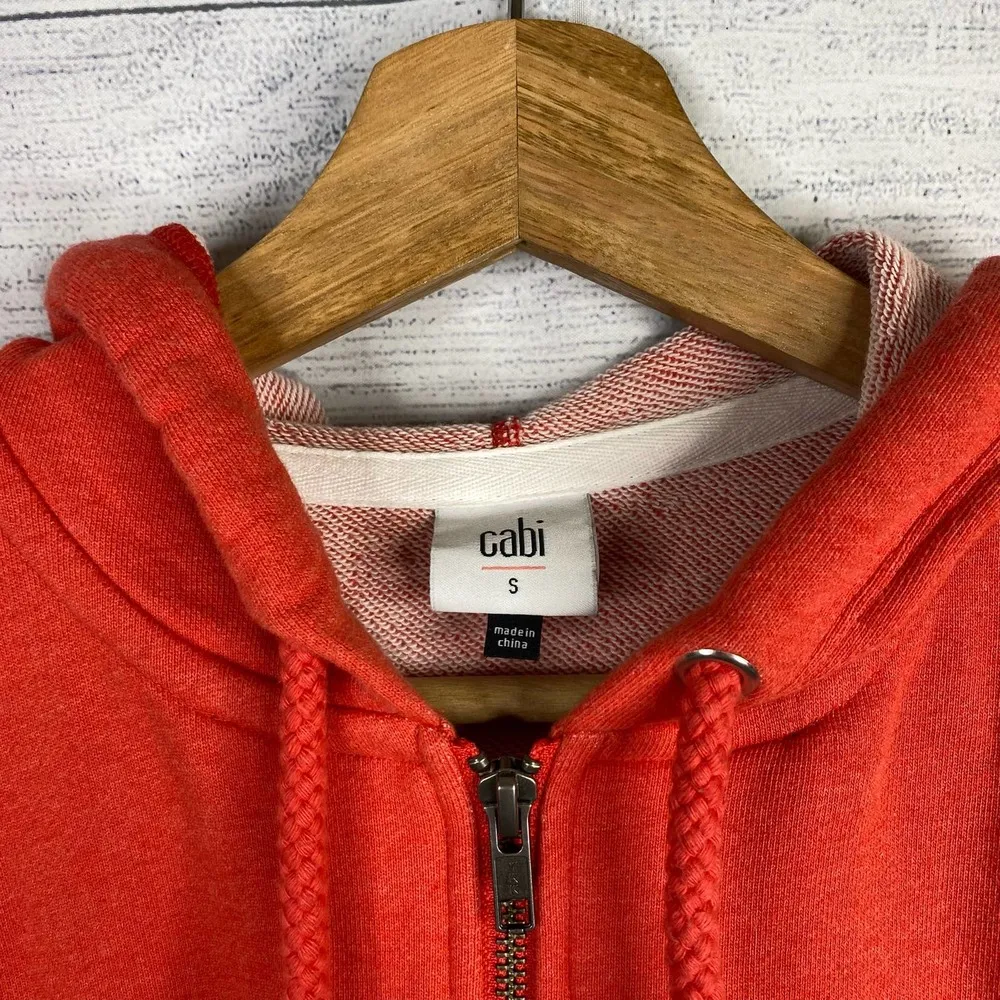 Cabi Womens Poet Sleeve Oversized Tassel Zip Up Hoodie Coral Orange size Small - Image 4