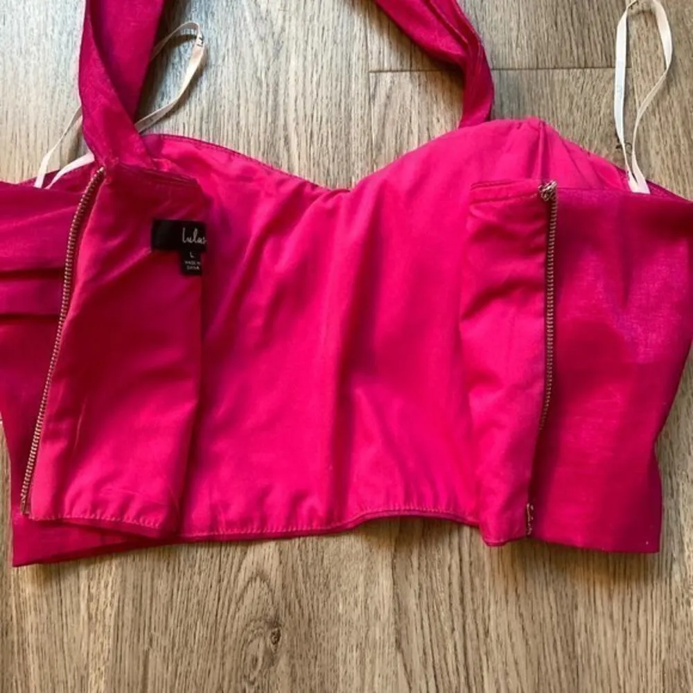 Lulu's Party Queen Fuchsia Satin One-Shoulder Asymmetrical Crop Top Size L NWT - Image 8