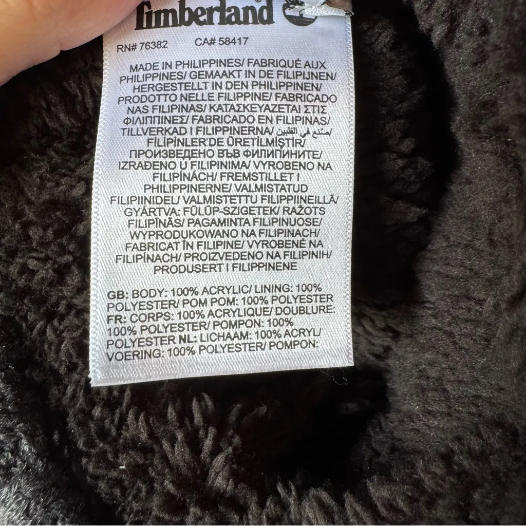 Timberland Unisex Gray Knit Sherpa Lined Faux Fur Pom Pom‎ Beanie Hat One Size - Image 3