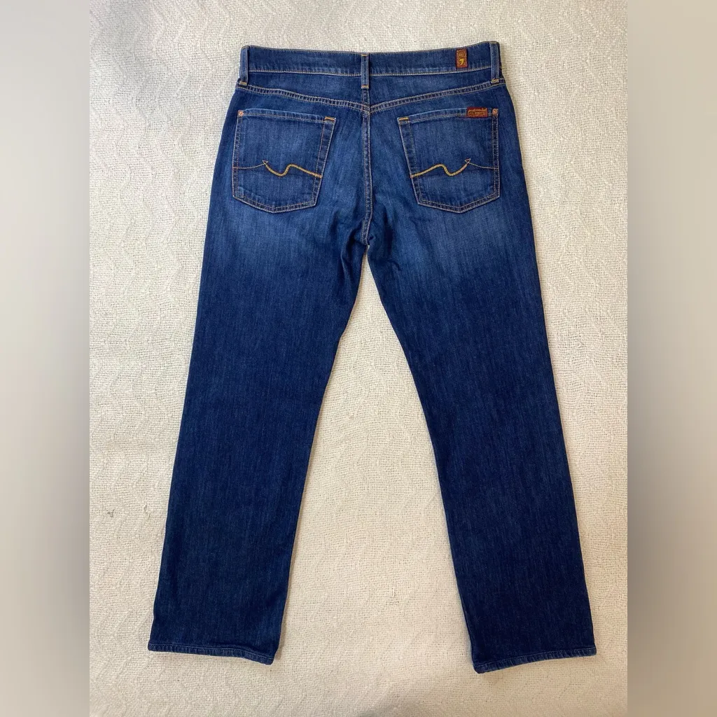 7 For All Mankind Womens Sz 32 Mid Rise Straight Leg Blue Denim Button Fly Jean - Image 2