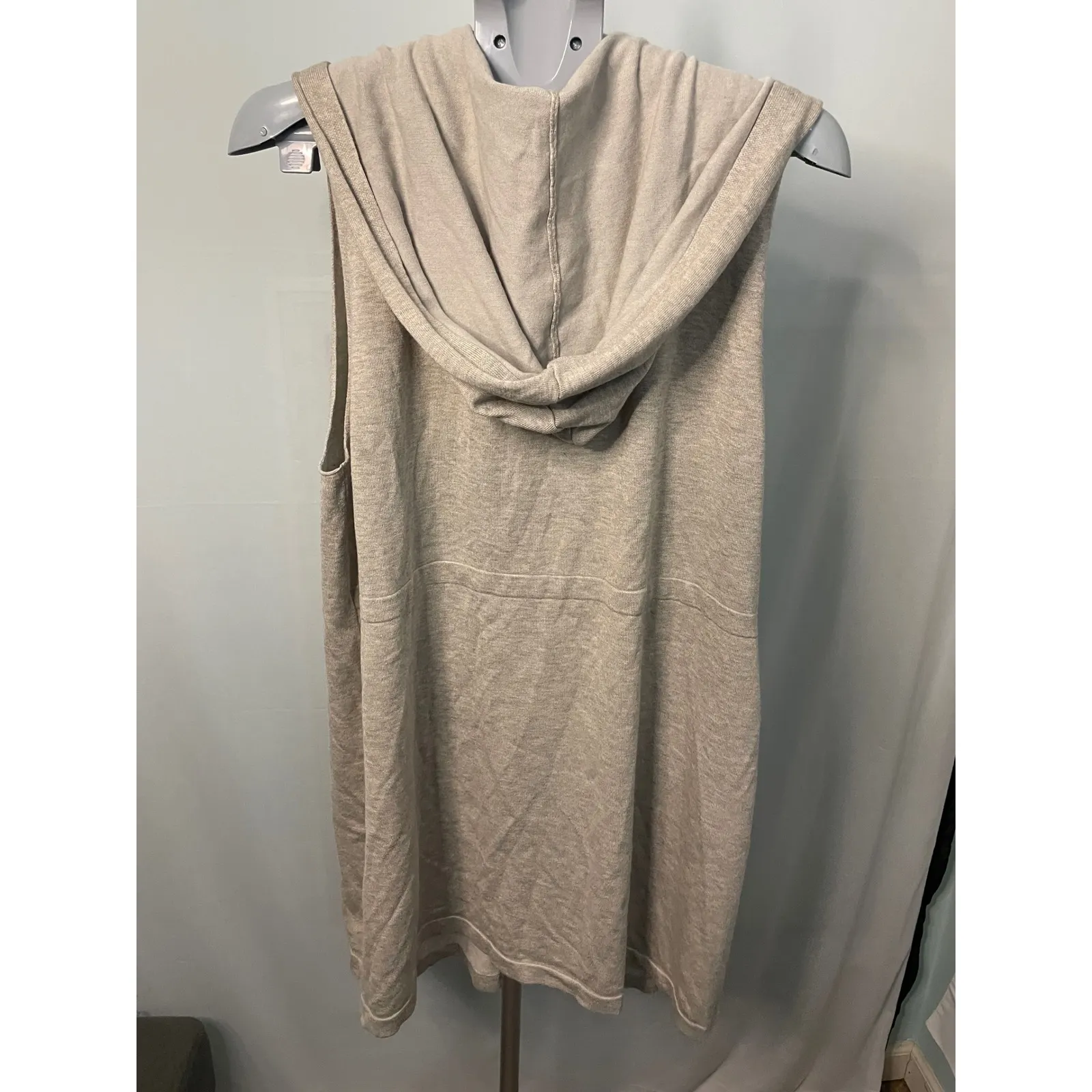 Cyrus Women's 3X Sleeveless‎ Knit Hooded Cardigan Duster Vest Beige - Image 9