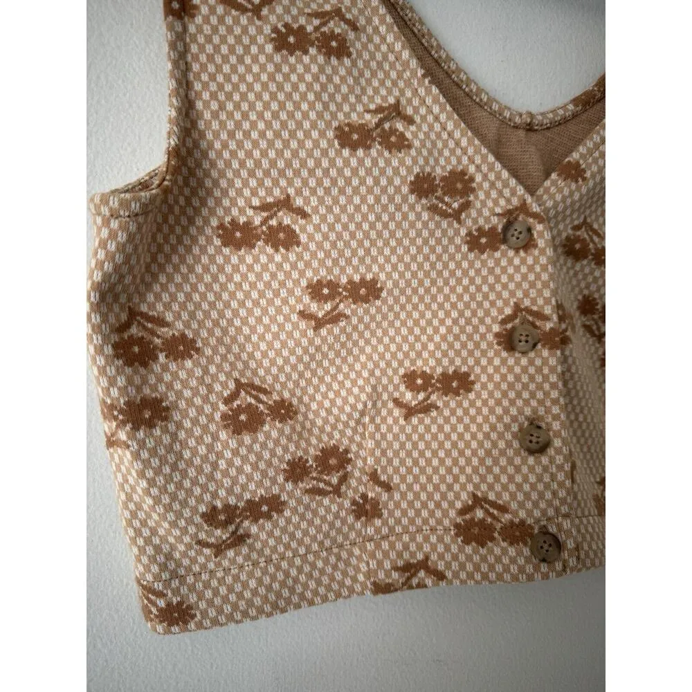 Madewell Crop Tank Top Button Back Brown Geo Daisy Vest Women’s Size Medium - Image 5