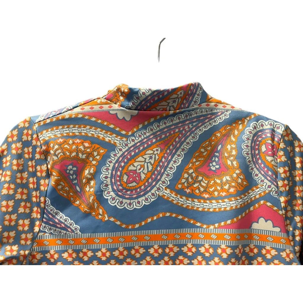 Gretchen Scott Size Medium Colorful 3/4 Sleeve Dress Split Neck Pink Blue Orange - Image 8