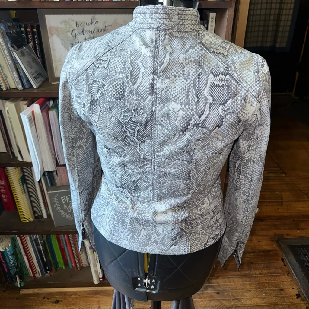 White House Black Market Gray Snake Print Leather Jacket - Image 2