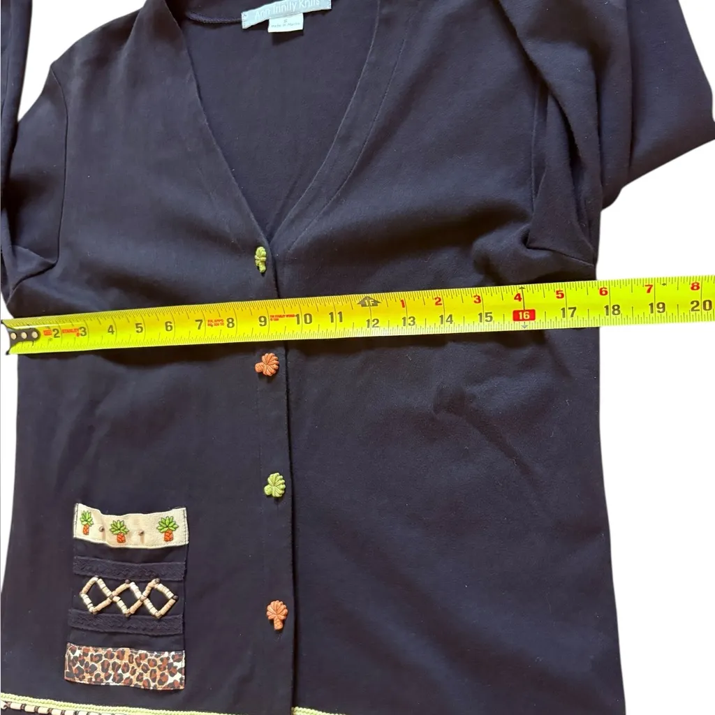Ann Trinity Cotton Cardigan Sweater Beaded Embellishment Womens Small Artsy Black - Image 9