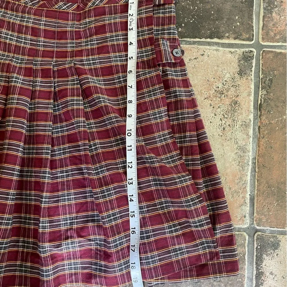 Red Pleated Plaid Wrap Mini Skirt Size Juniors 16 - Image 6