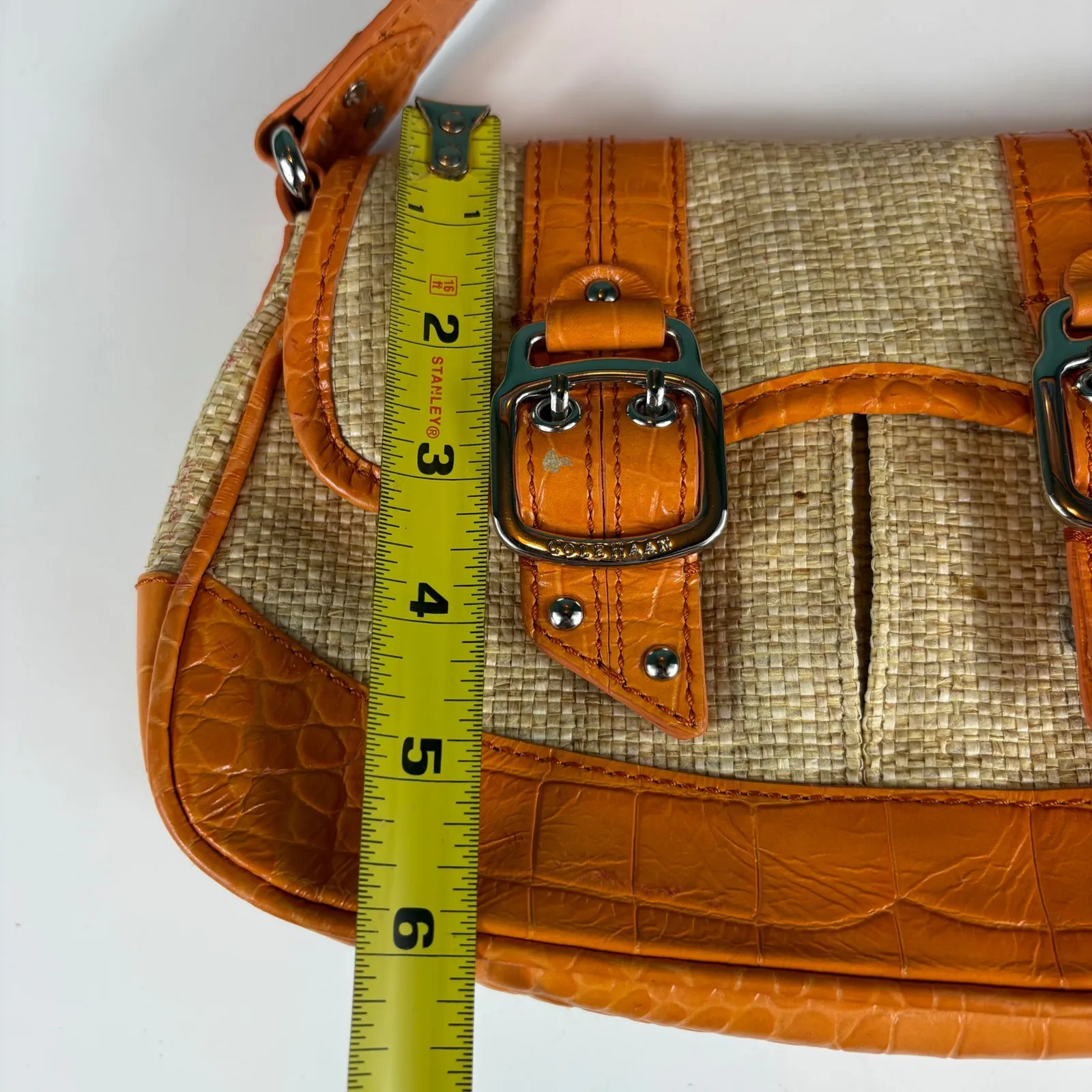 COLE HAAN‎ Amanda Straw Small Orange Leather Satchel Bag Purse NWT Y2K - Image 12