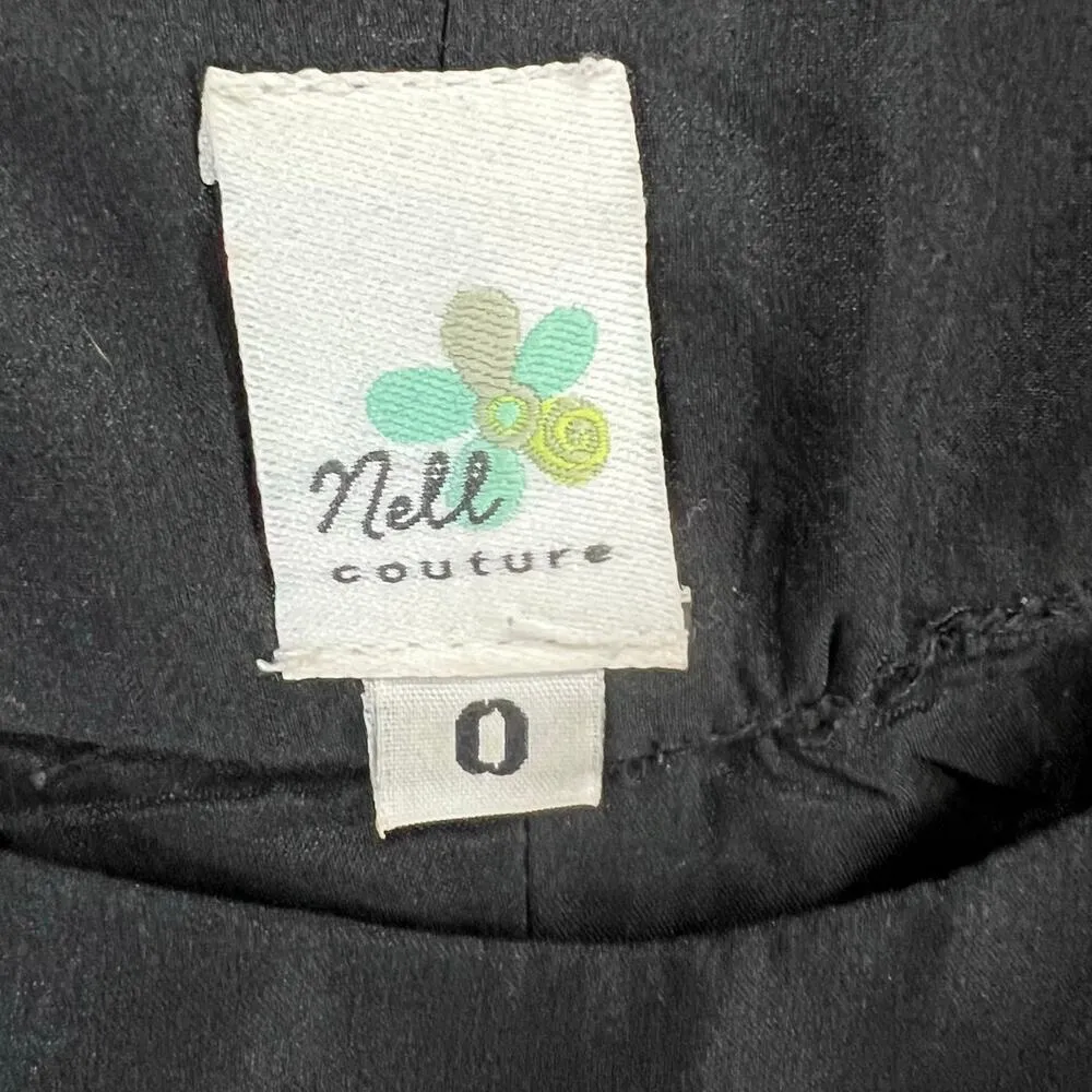 Anthro Nell Couture Y2K Dress 0 XS Black Cream Silk Dashiki Floral Boho Chic - Image 11