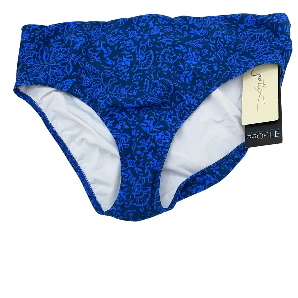 New Profile by Gottex Blue Floral Mehndi Mid Rise Swim Bikini Bottoms Size 14 - Image 3