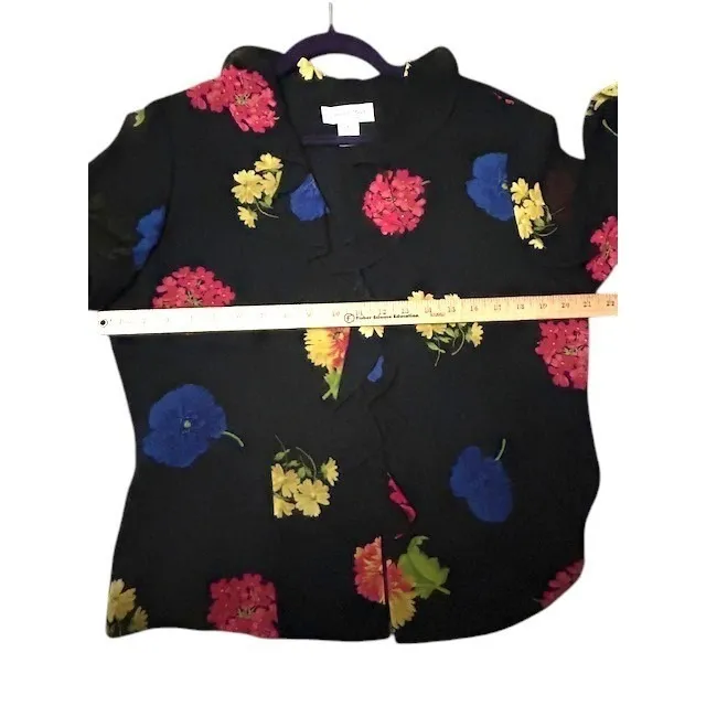 Judith Hart Collection Blouse 14 Vintage Y2K‎ Floral Black Ruffle Top Coquette - Image 12