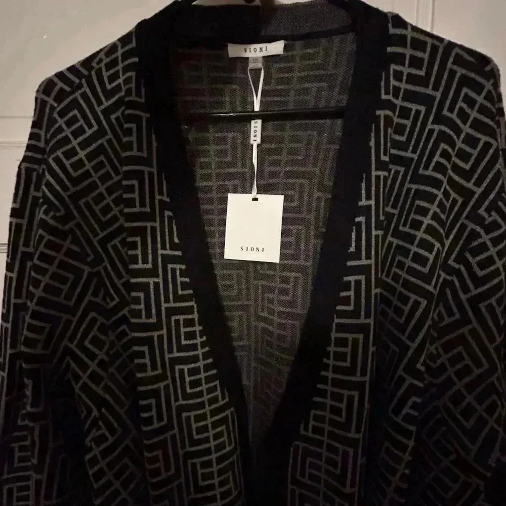 Sioni Women's 2XL Black Geometric Open Belted Long Cardigan Sweater NWT Size undefined - Image 6