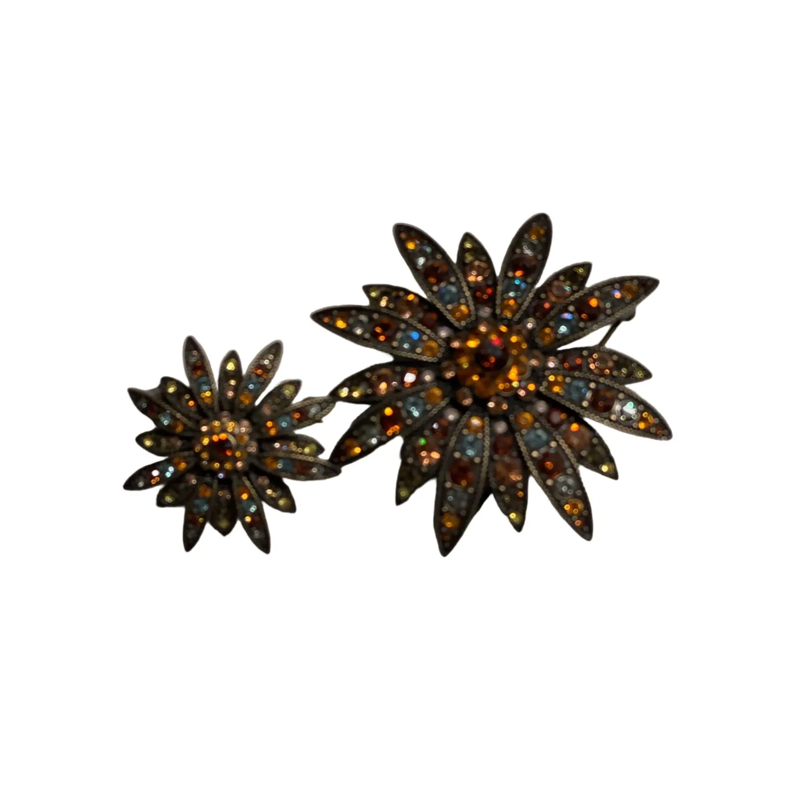 Joan Rivers Vintage Swarovski Crystal Sparkle Starburst Brooch Pin Set Bronze - Image 11