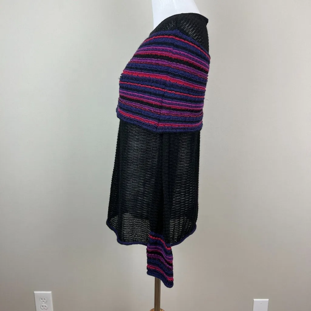 MFH Knits Sweater Womens Medium Black 100% Baby Alpaca Multicolor Open Knit Top - Image 7