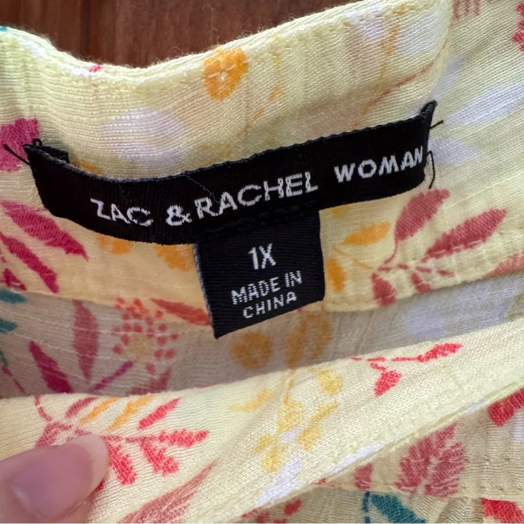 Zac & Rachel Square Neck Blouse Top Women’s 1X Yellow Floral Summer Easter - Image 4