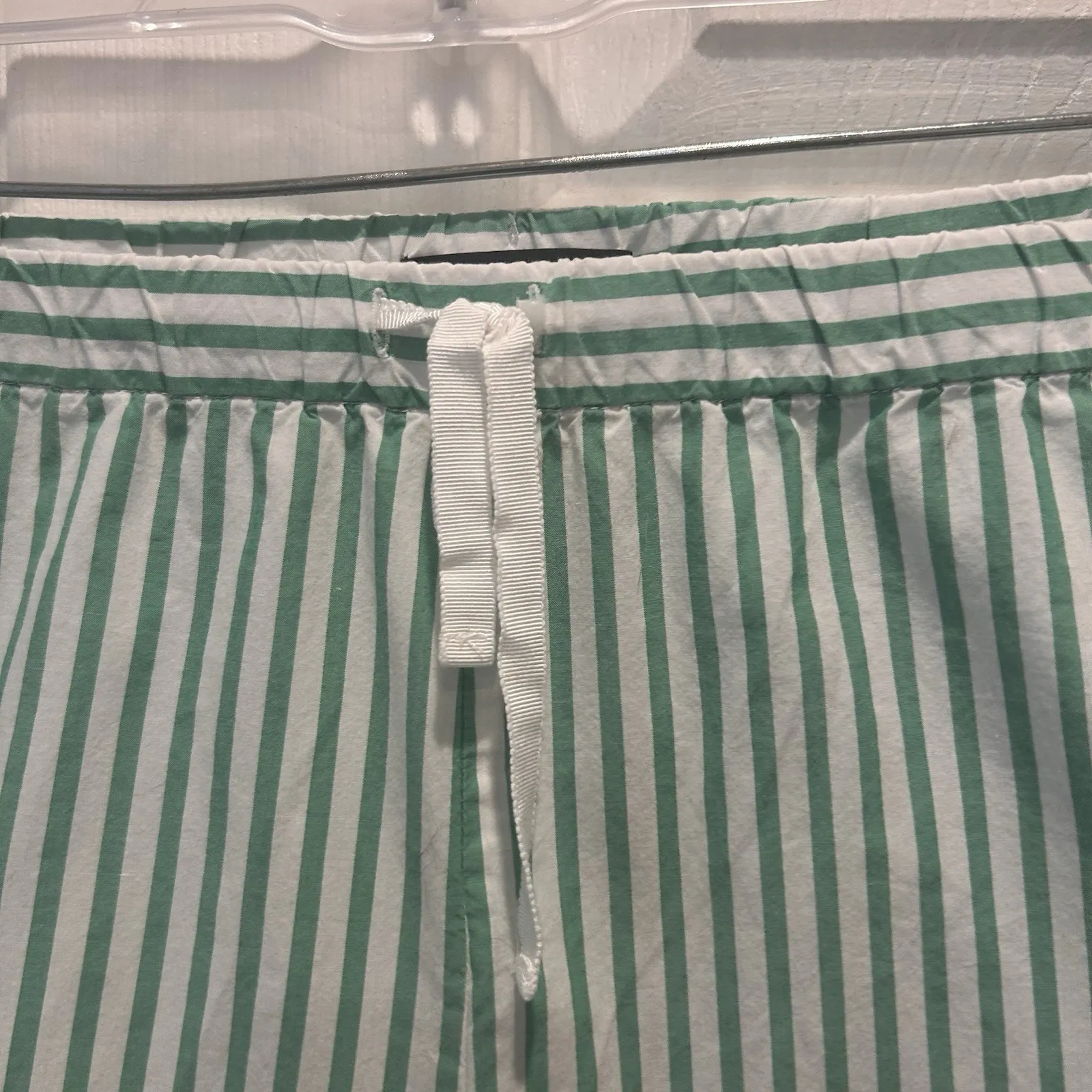 J crew Woman's Pajama Shorts 3" Inseam 100% Cotton Green Striped‎ Size Large - Image 2