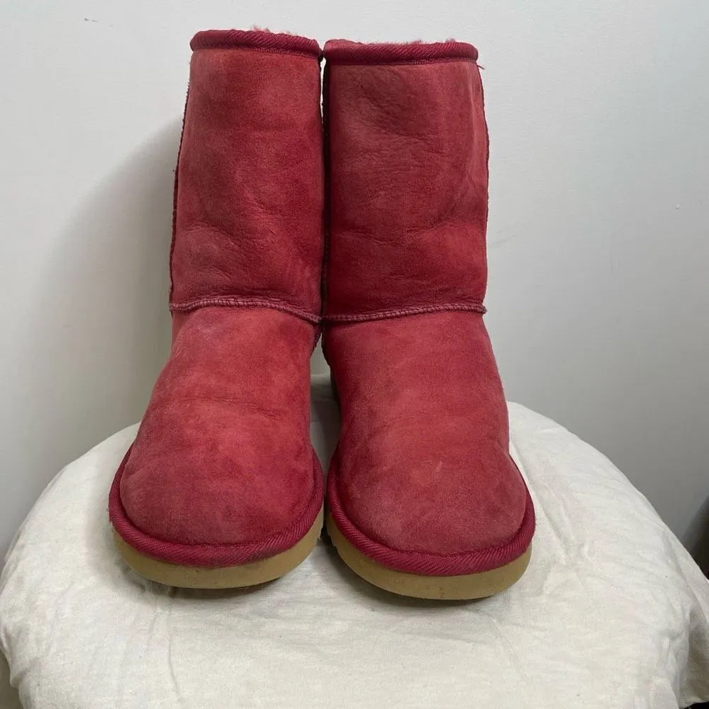 UGG Classic Short 5825 Leather Sheepskin Lined Winter Boots Red‎ W7 Warm 7 - Image 2