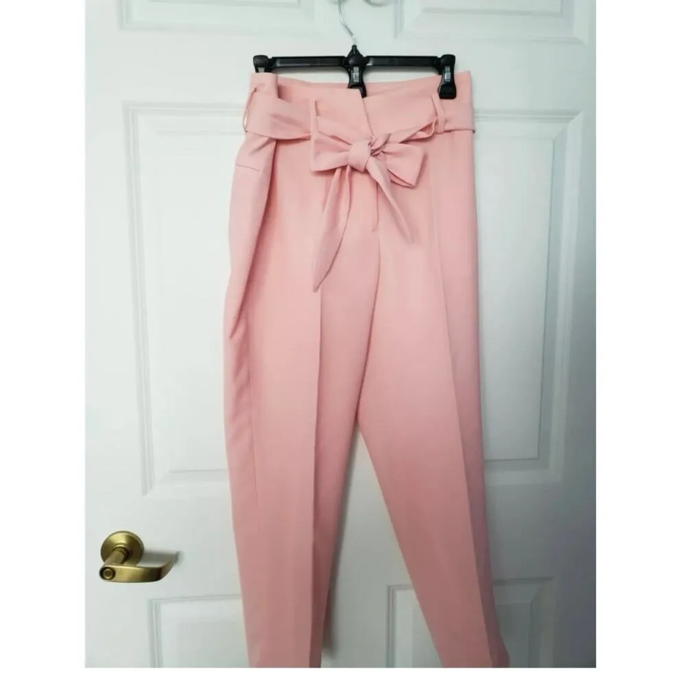 DKNY High Waisted Size 4 Tie Front Pink Barbiecore Lined Ankle Pants, A66 - Image 8