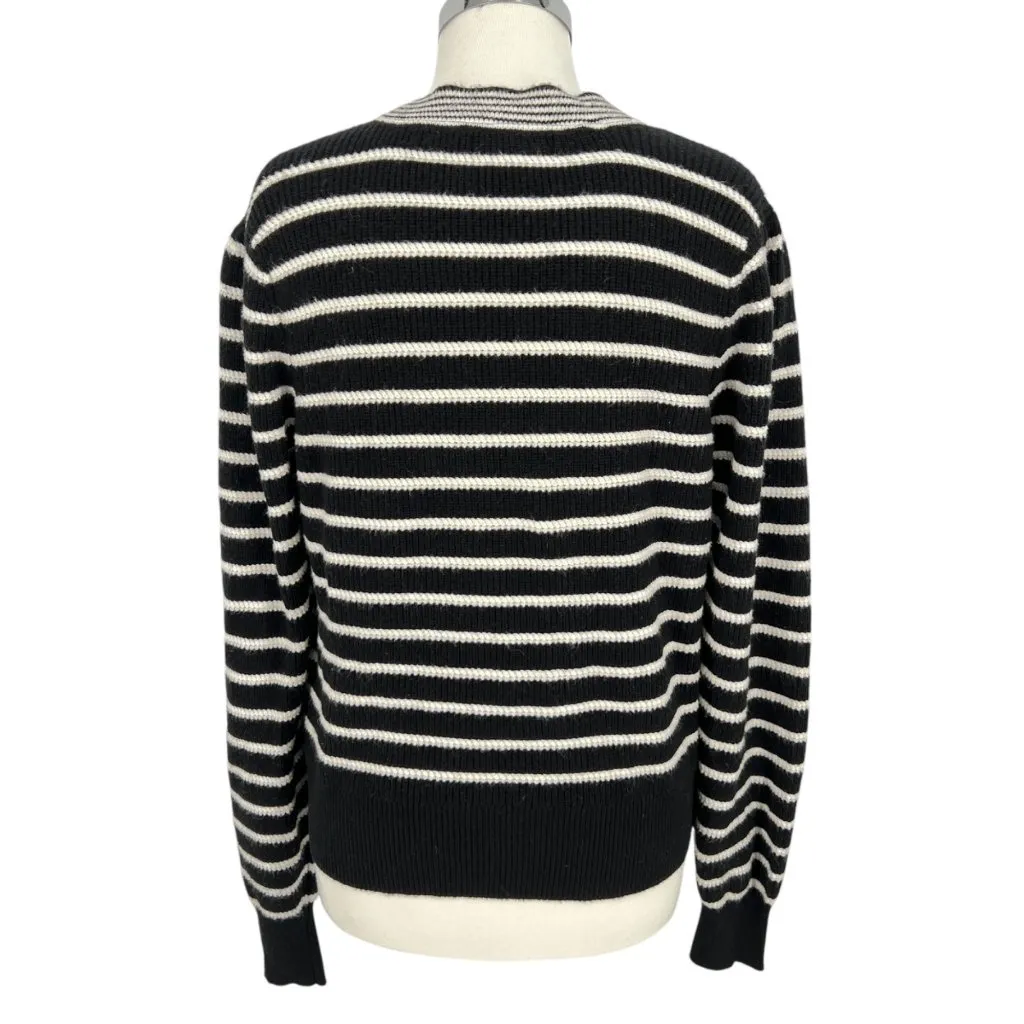 Bagatelle Striped Super Soft V-Neck Cardigan Sweater Black Ivory Size Large - Image 8