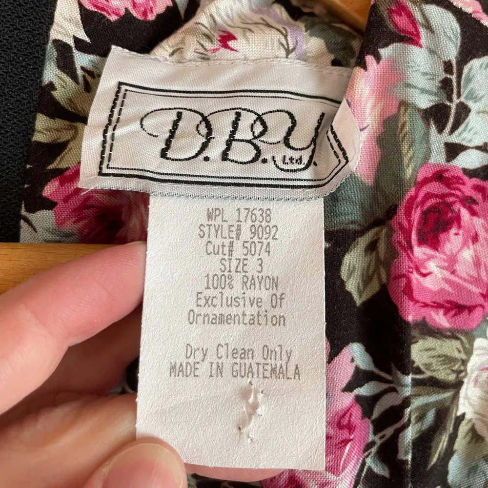 DBY Juniors 3 Vintage 80s Pink Floral Drop Waist Belted Puff Sleeve Mini Dress Size undefined - Image 3