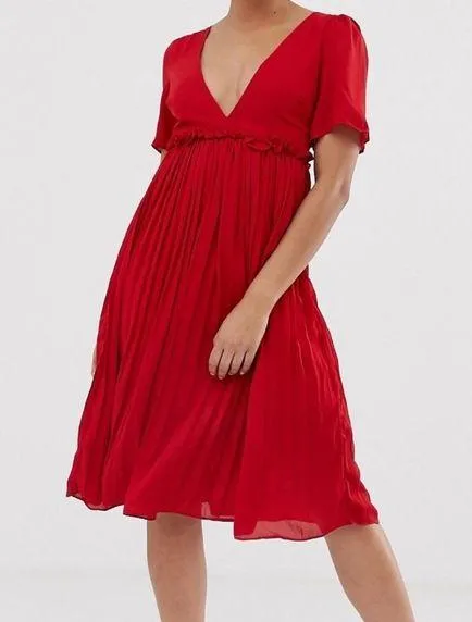 open lace back dress Boohoo Berry Pleated Ruffle Detail Midi Smock Womens Dress  Stockpoint  Apparel Outlet
