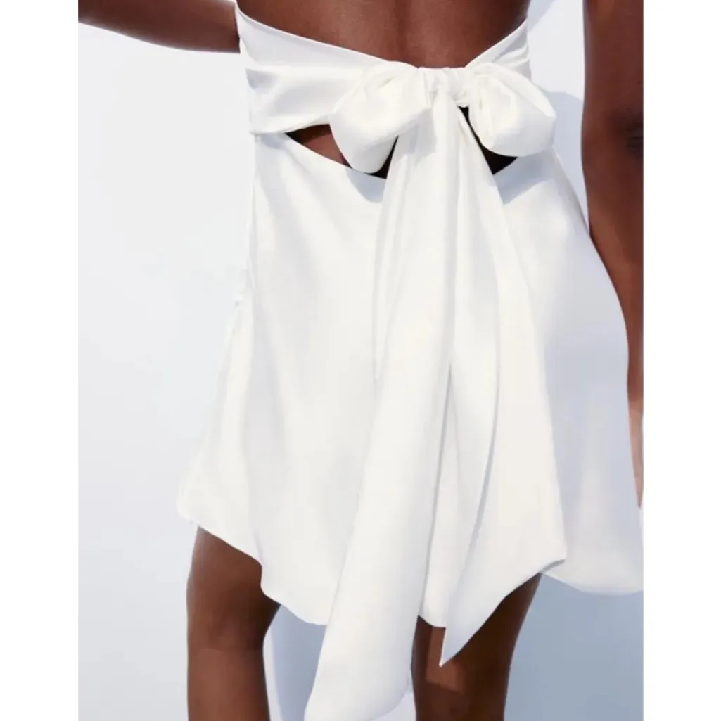 Zara White Satin Halter Mini Dress - Image 3