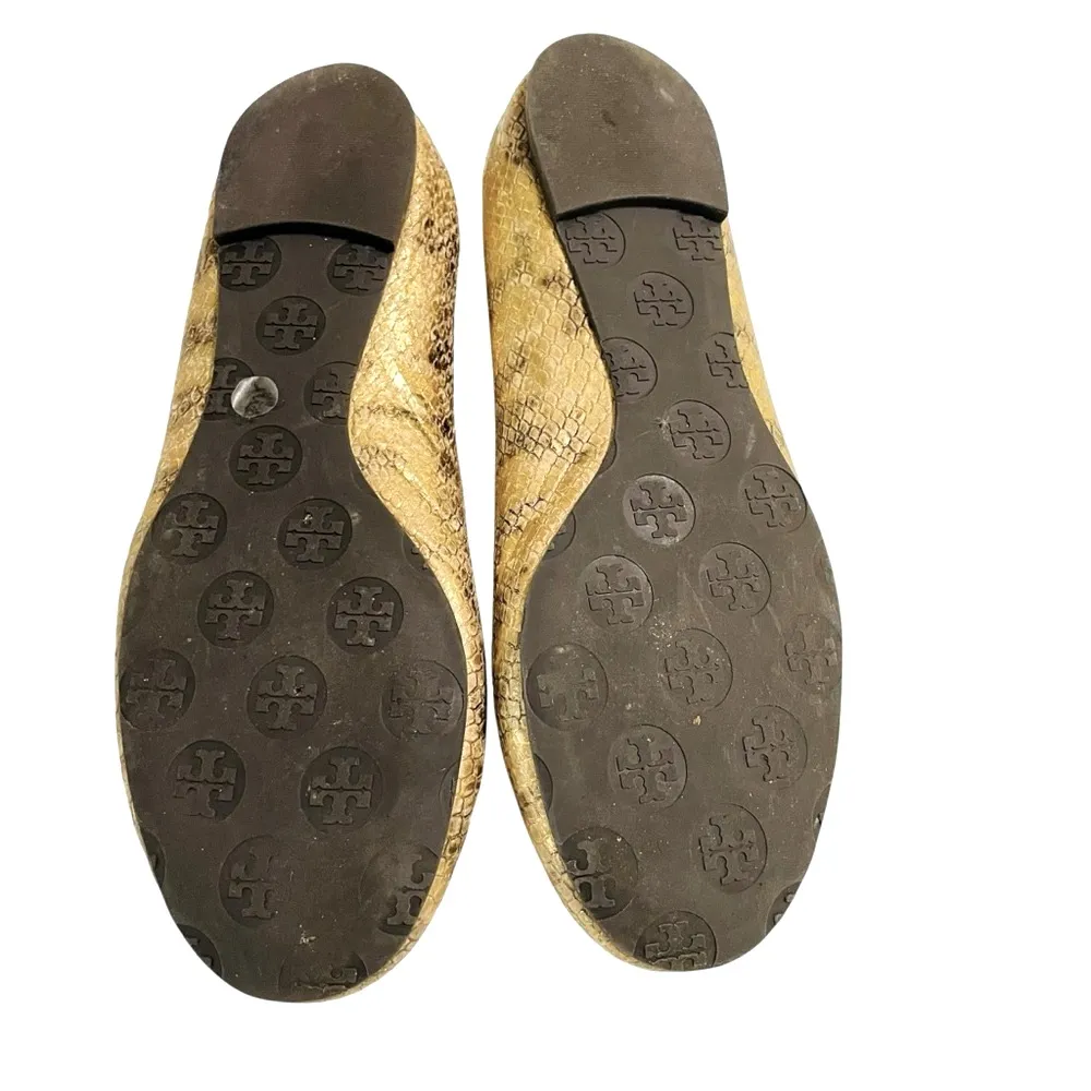 Tory Burch REVA GOLDEN SNAKESKIN MEDALION BALLET FLATS Size 8.5M VGC - Image 10