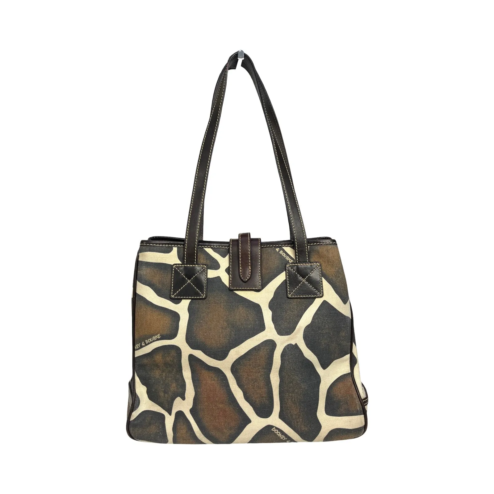 Dooney & Bourke Giraffe Print Coated Canvas Leather Trim Tote Bag Pink Lining - Image 3