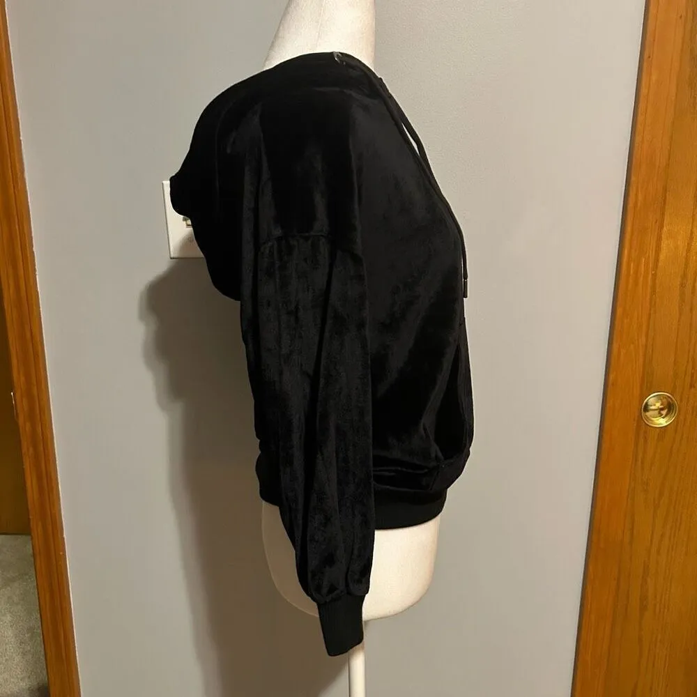 Alice‎ + Olivia black velour hoodie kangaroo pocket size XS NEW - Image 3