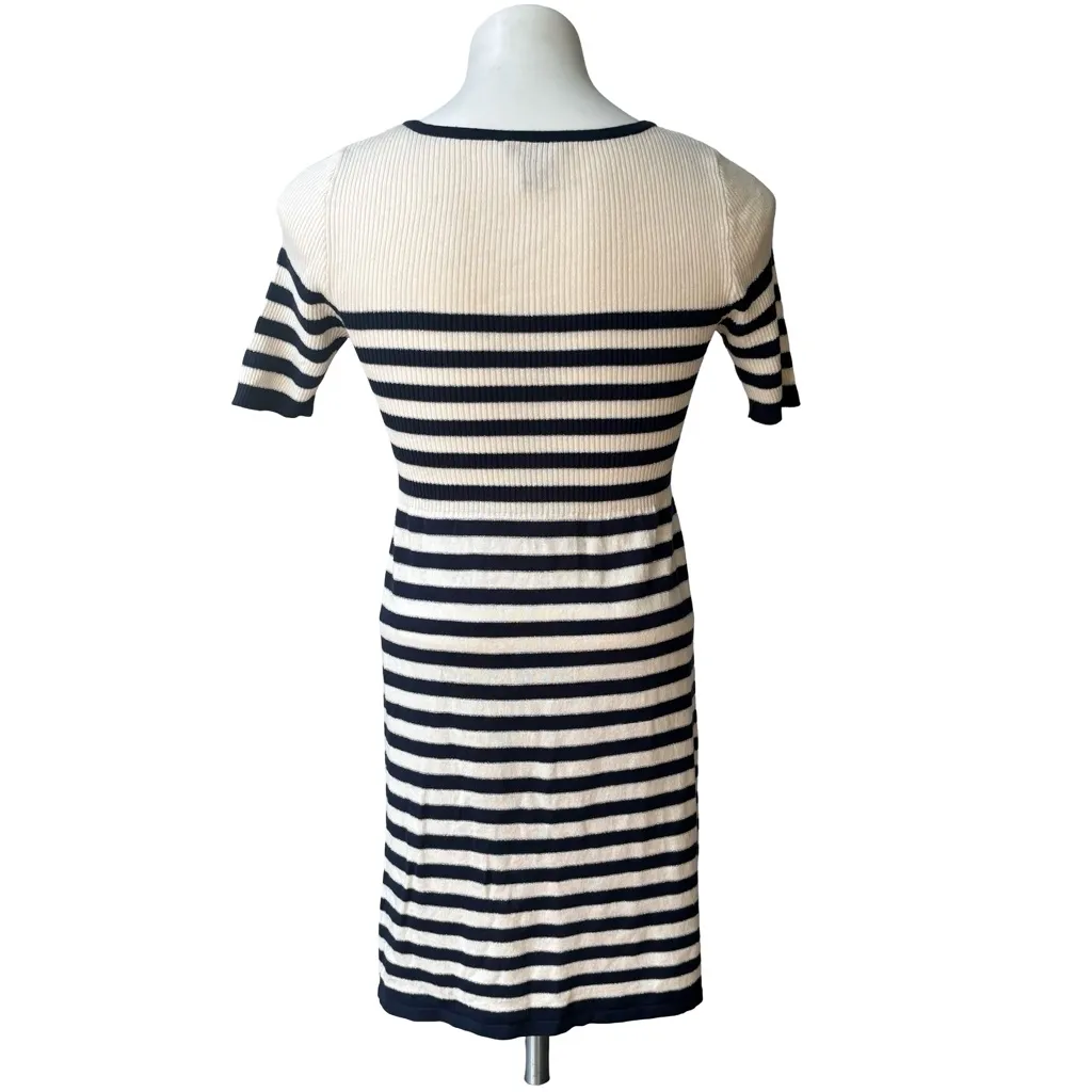 Vintage Vivienne Tam Short Sleeve Silk Blend Navy/White Dress, Sz S - Image 2