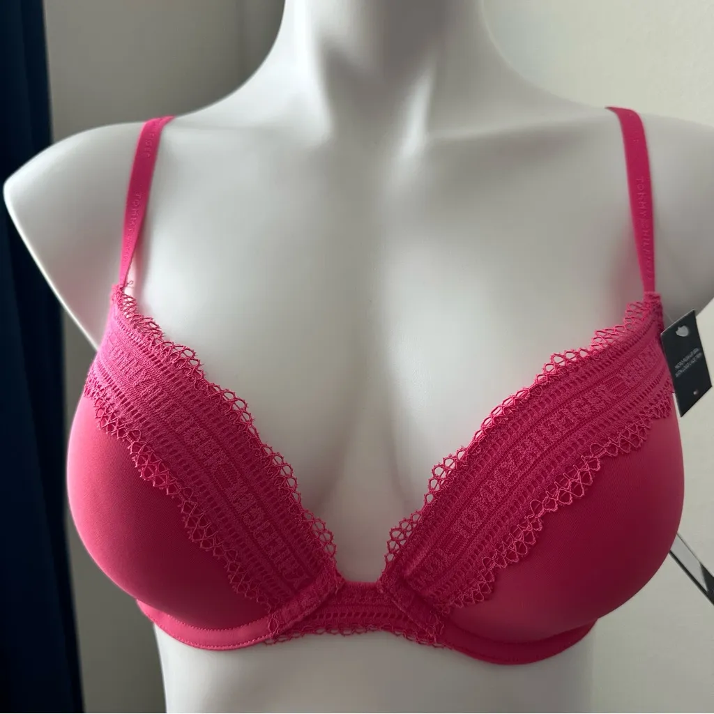 Tommy Hilfiger Vibrant Pink Micro Push Up Bra with Lace Trim Size 34C - Image 9